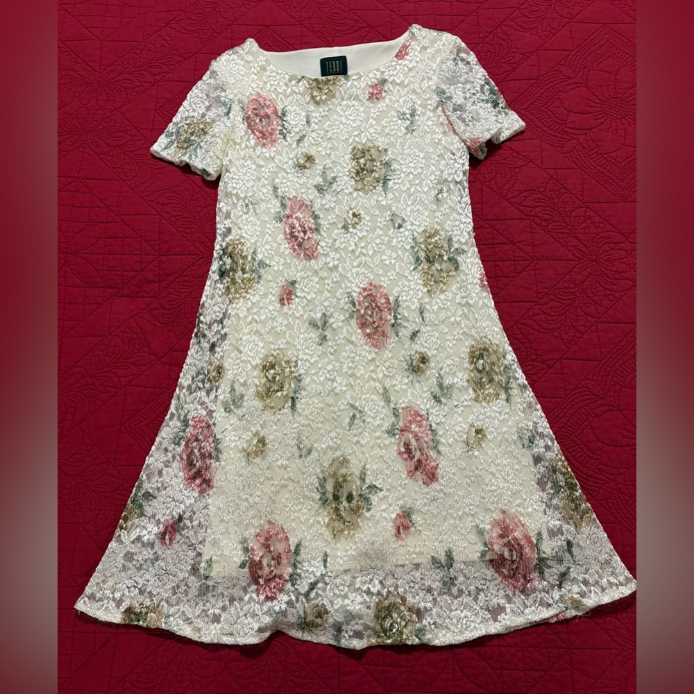 Teddi Floral Lace Dress - Cream, Pink, Green